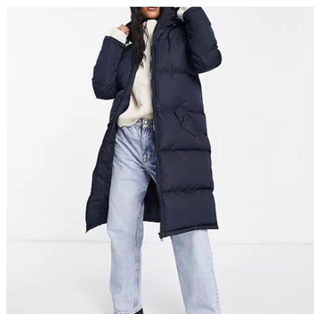 Brave Soul | Cello Maxi Longline Puffer Jacket Navy Blue Size 10